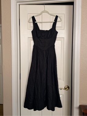 Reformation Balia Black Linen Midi Dress